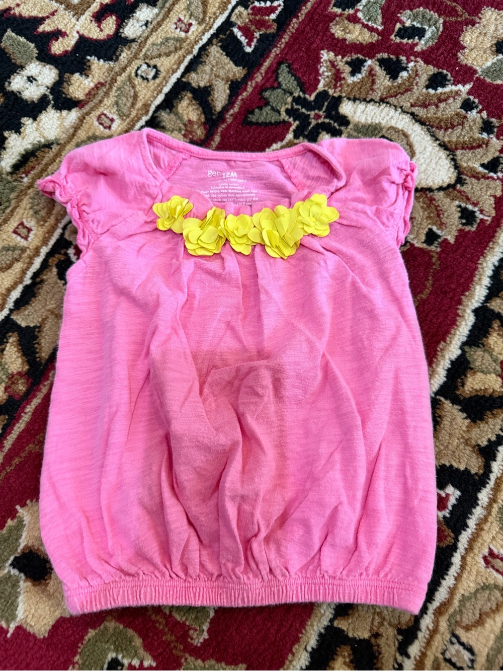 10/20 Genuinekids Pink Short Sleeve Tee with Yellow Flower Trim